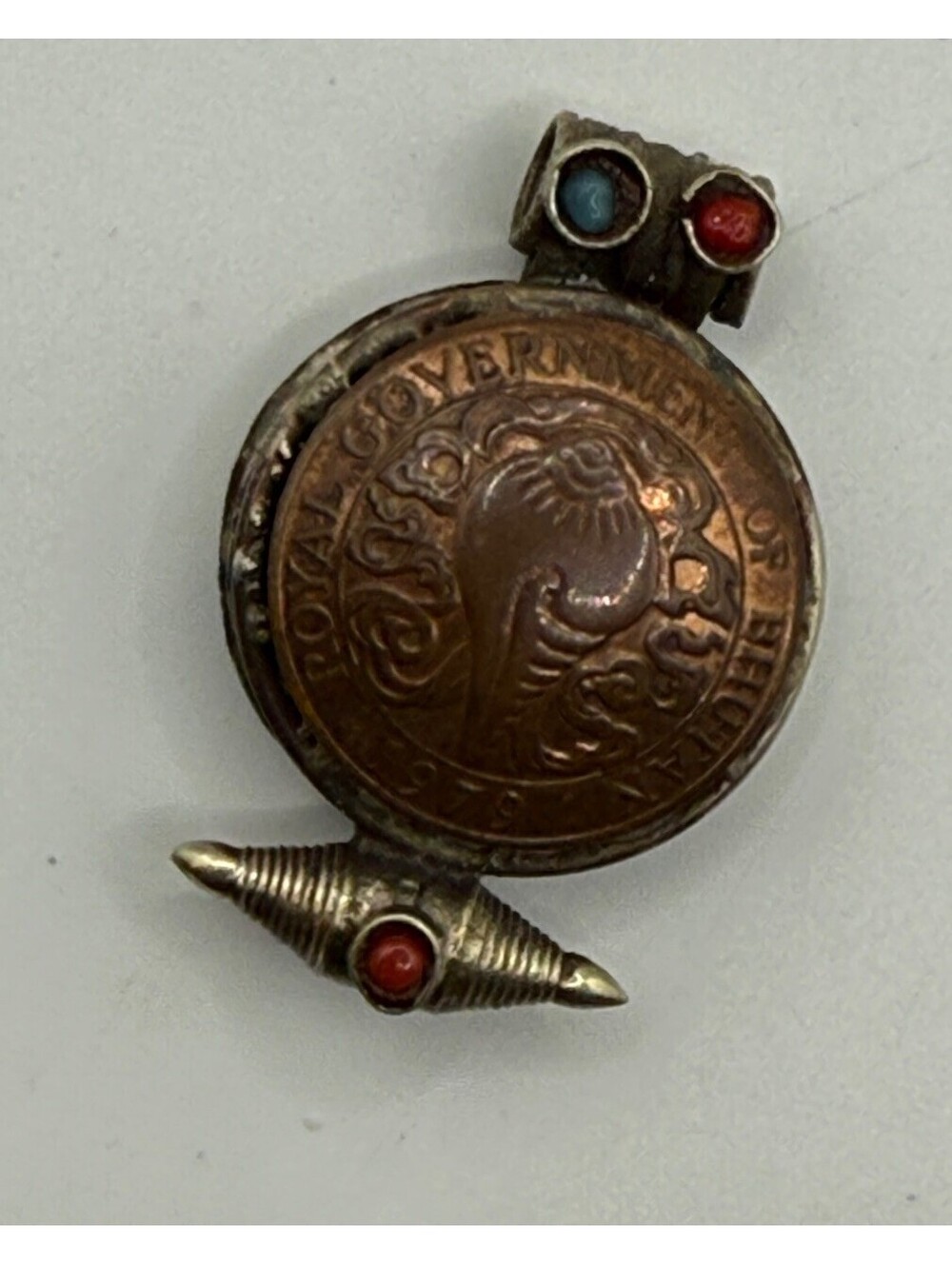 Vintage Necklace Pendant Bhutan 1979 Copper Coin Domed Chhertum Tibet